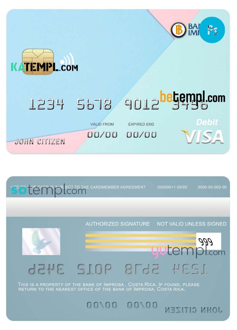 Costa Rica Improsa bank visa credit card template in PSD format, fully editable